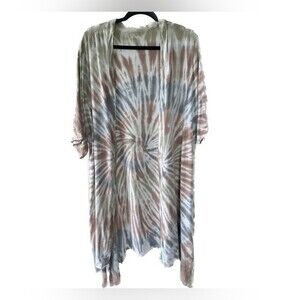 Love Is For Eternity LIFE Tie Dye Longline Kimono Hippie Lagenlook Cardigan L